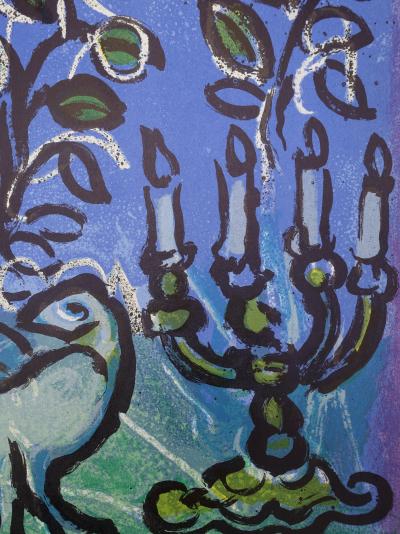 Marc CHAGALL : Colombe et chandelier Menorah, Lithographie originale 2