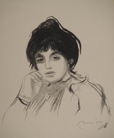 Pierre-Auguste RENOIR : Portrait de femme pensive, Lithographie et pochoir signée 2