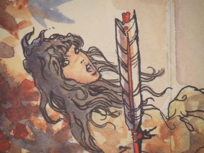 Milo MANARA : Femme surprise en territoire indien, Lithographie signée 2
