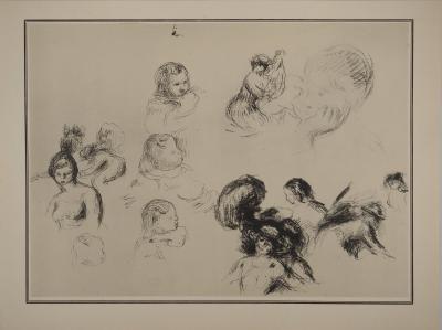 Pierre-Auguste RENOIR : Feuille d'études d'enfant, Lithographie et pochoir 2
