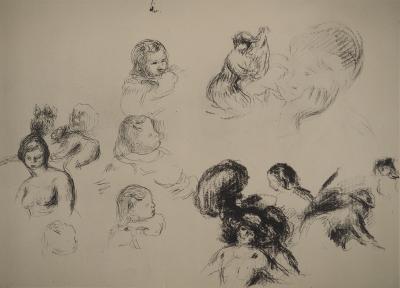Pierre-Auguste RENOIR : Feuille d'études d'enfant, Lithographie et pochoir 2