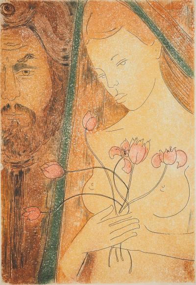 Alain BONNEFOIT : Nu au voile, Gravure originale signée 2