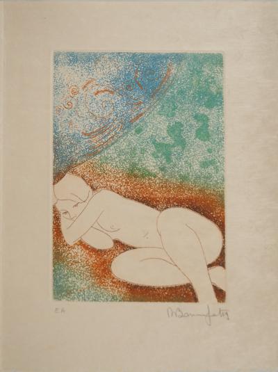 Alain BONNEFOIT : Nu au repos, Gravure originale signée 2