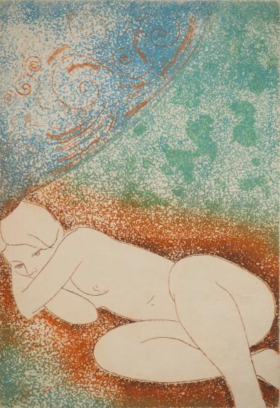 Alain BONNEFOIT : Nu au repos, Gravure originale signée 2