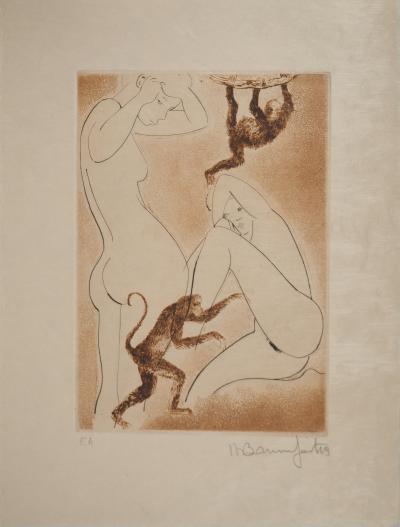 Alain BONNEFOIT : Les femmes aux singes, Gravure originale signée 2