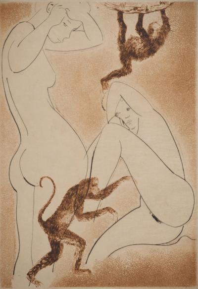 Alain BONNEFOIT : Les femmes aux singes, Gravure originale signée 2