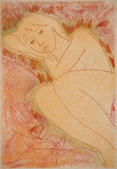 Alain BONNEFOIT : Courtisane au repos, Gravure originale signée 2