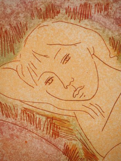 Alain BONNEFOIT : Courtisane au repos, Gravure originale signée 2