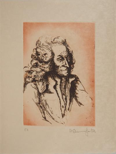 Alain BONNEFOIT : Buste de Voltaire, Gravure originale signée 2