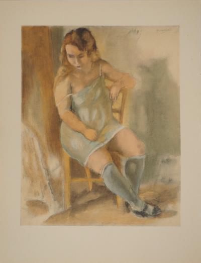 Jules PASCIN : Marcelle à la tunique bleue, Lithographie signée 2
