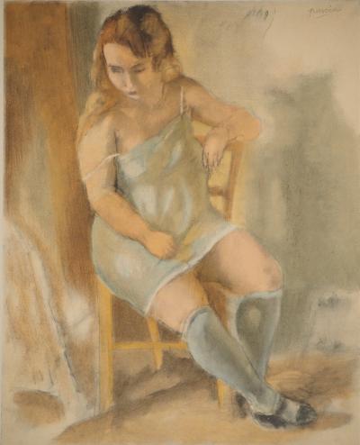 Jules PASCIN : Marcelle à la tunique bleue, Lithographie signée 2