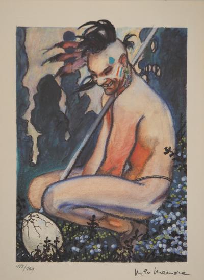 Milo MANARA : Indien à la lance, Lithographie signée 2