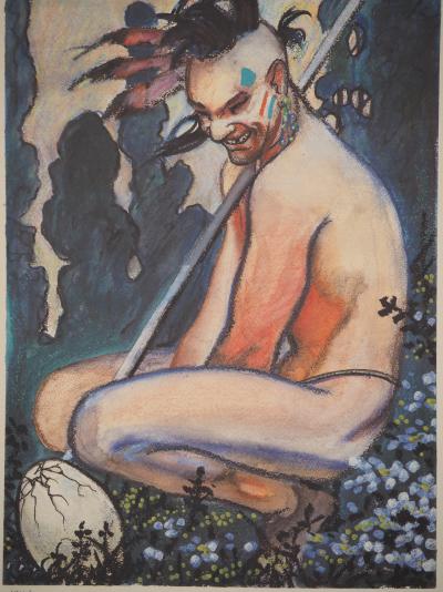Milo MANARA : Indien à la lance, Lithographie signée 2