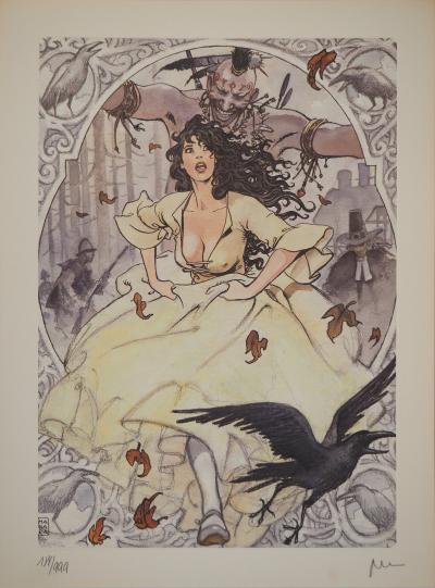 Milo MANARA : Jeune femme poursuivie par un indien, Lithographie signée 2