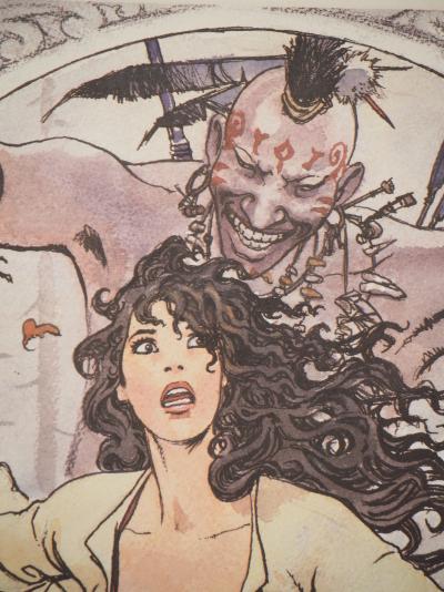 Milo MANARA : Jeune femme poursuivie par un indien, Lithographie signée 2