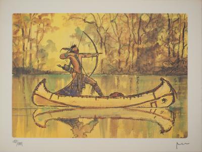Milo MANARA : Chasse indienne, Lithographie signée 2