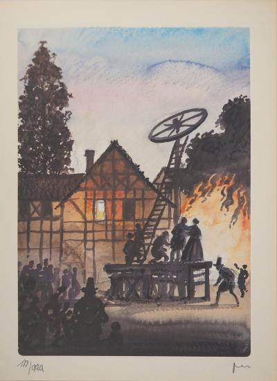 Milo MANARA : Le feu au village, Lithographie signée 2