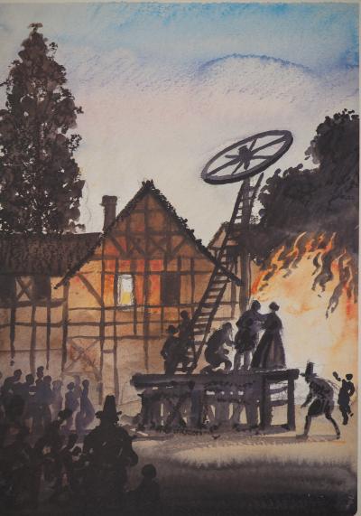 Milo MANARA : Le feu au village, Lithographie signée 2