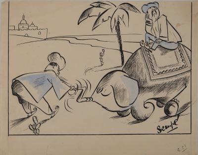 Jean-Jacques SEMPE : Panne dans le Sahara, Aquarelle originale signée 2