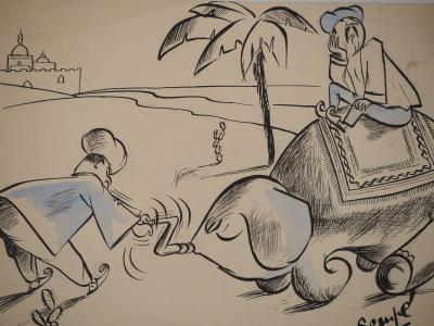 Jean-Jacques SEMPE : Panne dans le Sahara, Aquarelle originale signée 2