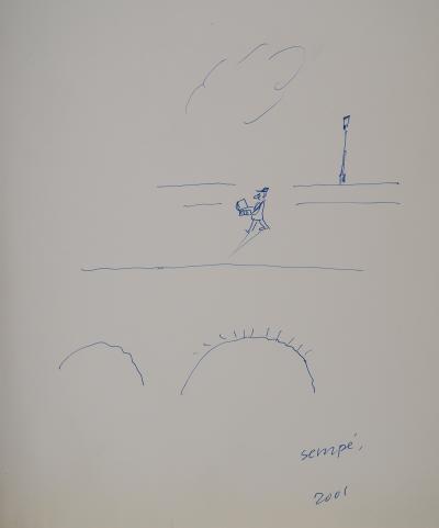 Jean-Jacques SEMPE : Paris, Balade sur le pont, Dessin original signé 2