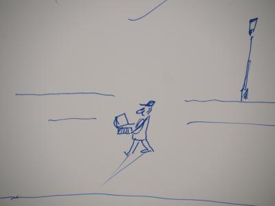 Jean-Jacques SEMPE : Paris, Balade sur le pont, Dessin original signé 2