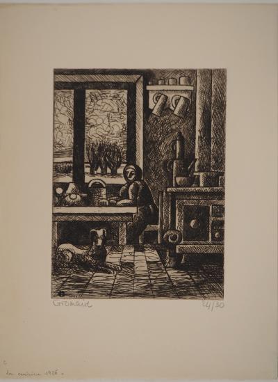 Marcel GROMAIRE: Country house, the kitchen, Original signed engraving 2