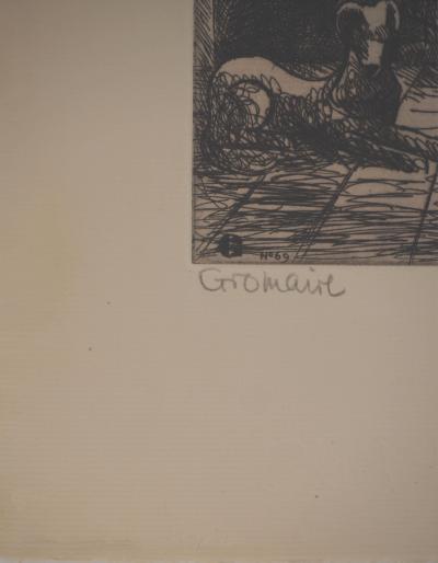 Marcel GROMAIRE: Country house, the kitchen, Original signed engraving 2