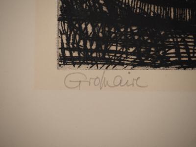 Marcel GROMAIRE : Bateaux et voiliers au port, Gravure originale signée 2