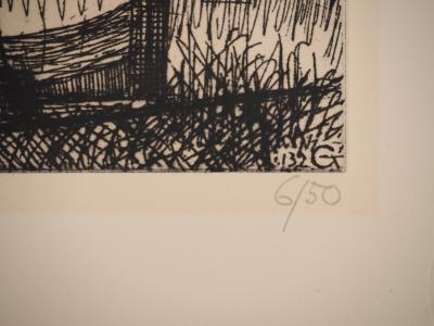 Marcel GROMAIRE : Bateaux et voiliers au port, Gravure originale signée 2