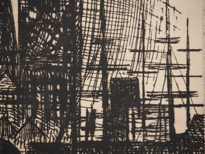 Marcel GROMAIRE : Bateaux et voiliers au port, Gravure originale signée 2