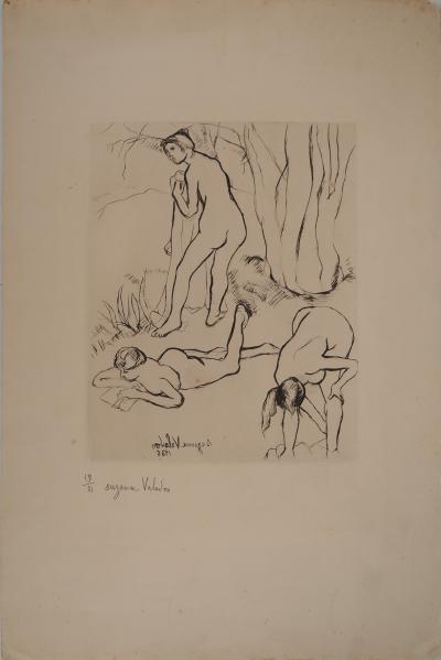 Suzanne VALADON : Les Baigneuses, Trois nus sous les arbres, Gravure originale signée 2