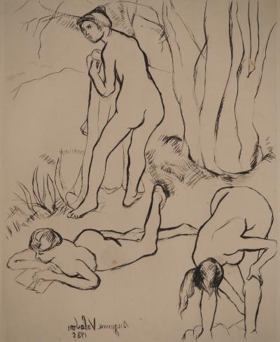 Suzanne VALADON : Les Baigneuses, Trois nus sous les arbres, Gravure originale signée 2