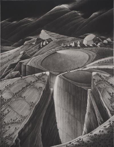 Michel ESTEBE : Paysage de montagne, Gravure originale signée 2
