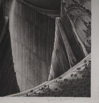 Michel ESTEBE : Paysage de montagne, Gravure originale signée 2