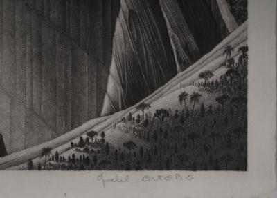 Michel ESTEBE : Paysage de montagne, Gravure originale signée 2