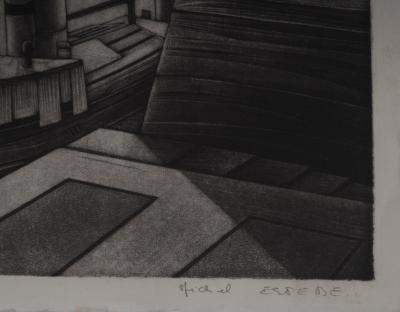 Michel ESTEBE : Chalutier à quai, Gravure originale signée 2
