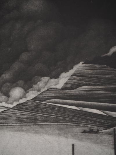 Michel ESTEBE : Chalutier à quai, Gravure originale signée 2