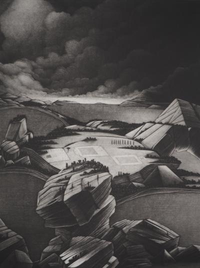 Michel ESTEBE : Paysage champêtre, Gravure originale 2