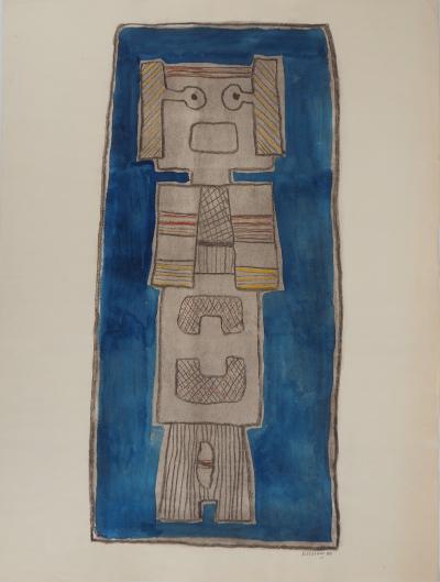 Jacques SOISSON : Totem, Aquarelle originale signée 2