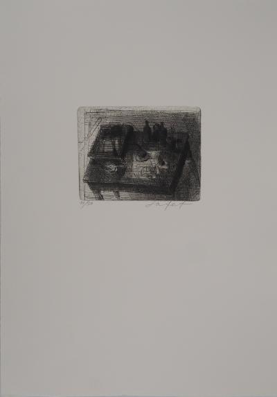 Safet ZEC : Nature morte aux bouteilles, Gravure originale signée 2