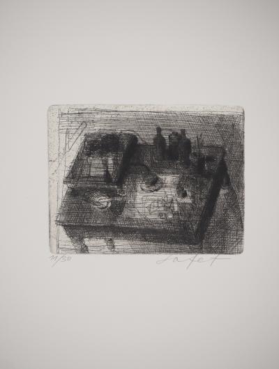 Safet ZEC : Nature morte aux bouteilles, Gravure originale signée 2
