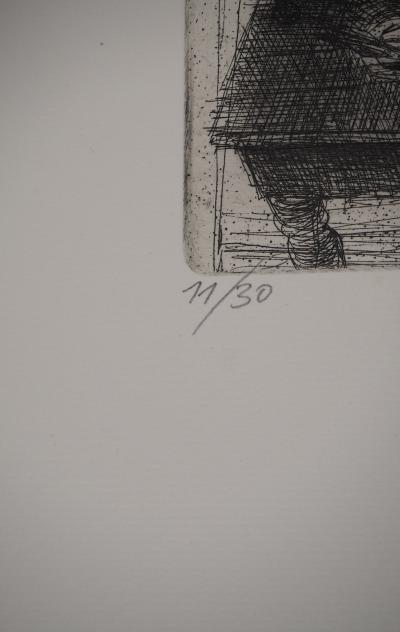 Safet ZEC : Nature morte aux bouteilles, Gravure originale signée 2
