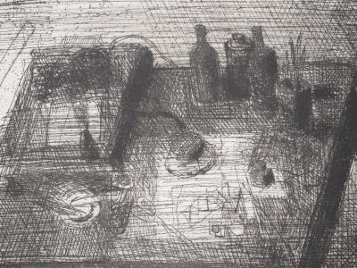 Safet ZEC : Nature morte aux bouteilles, Gravure originale signée 2