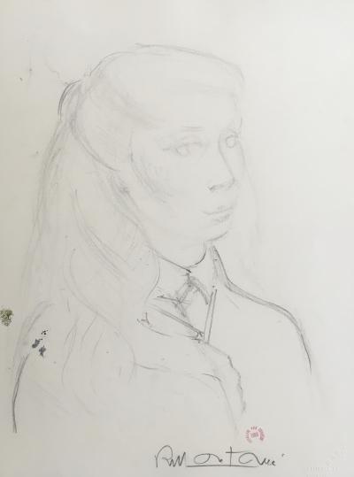Roger MONTANE - Portrait de jeune fille, 1953 - Dessin original signé 2
