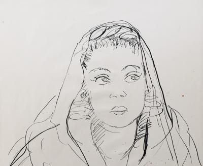 Henriette GRÖLL - Portrait, 1953 - Dessin original signé 2