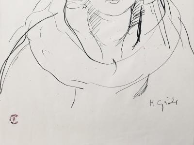 Henriette GRÖLL - Portrait, 1953 - Dessin original signé 2
