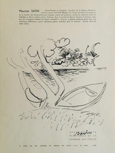 Maurice SAVIN - Bord de mer, 1954 - Dessin original 2