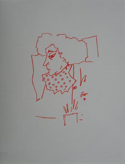 Jean COCTEAU : Portrait de Colette  -  Lithographie Originale Signée 2