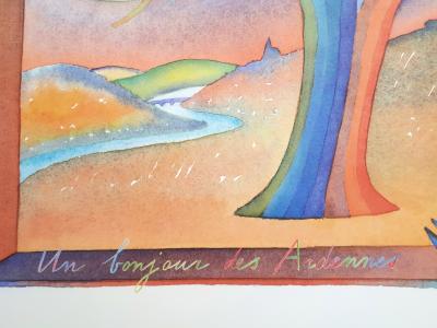 Jean-Michel FOLON : Un bonjour des Ardennes - Offset-Lithographie, signée 2